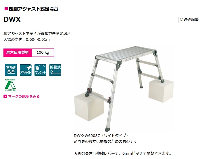 公式 長谷川工業 Hasegawa 脚部伸縮式足場台 ワイドタイプ DRSW-1000c 0.65~0.96m 折りたたみ式 fucoa.cl