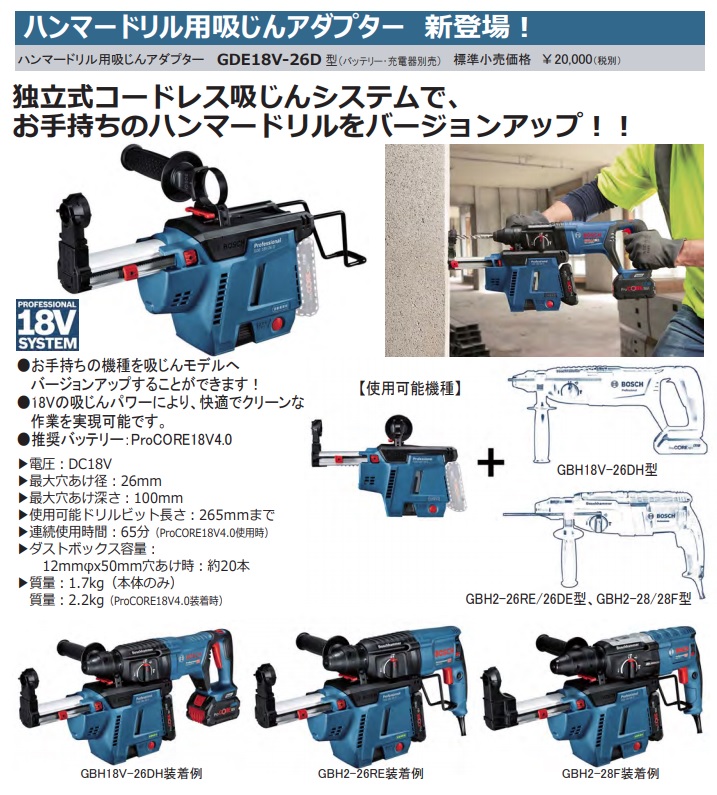 (ボッシュ) ハンマードリル用吸じんアダプター GDE18V-26D 使用