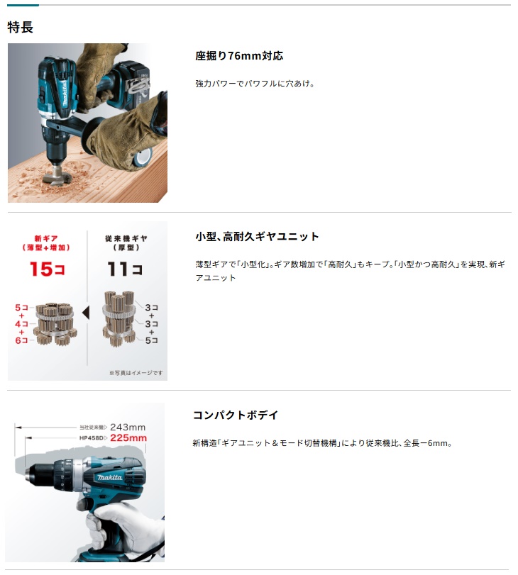 マキタ（makita） 充電式震動ドライバドリル HP458DZ+バッテリBL1830B+