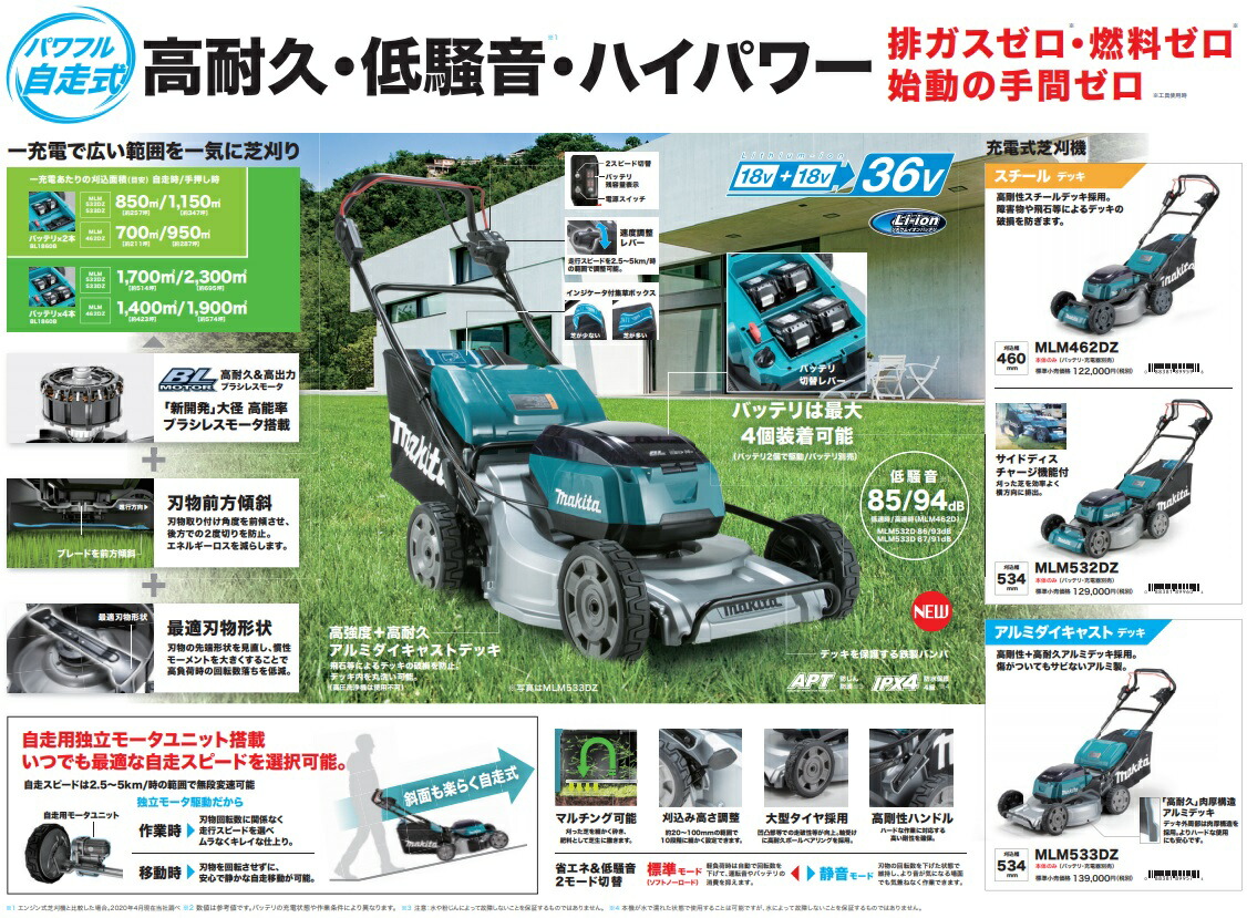 マキタ 充電式自走芝刈り機 MLM532DZ 18V×2本＝36V バッテリー