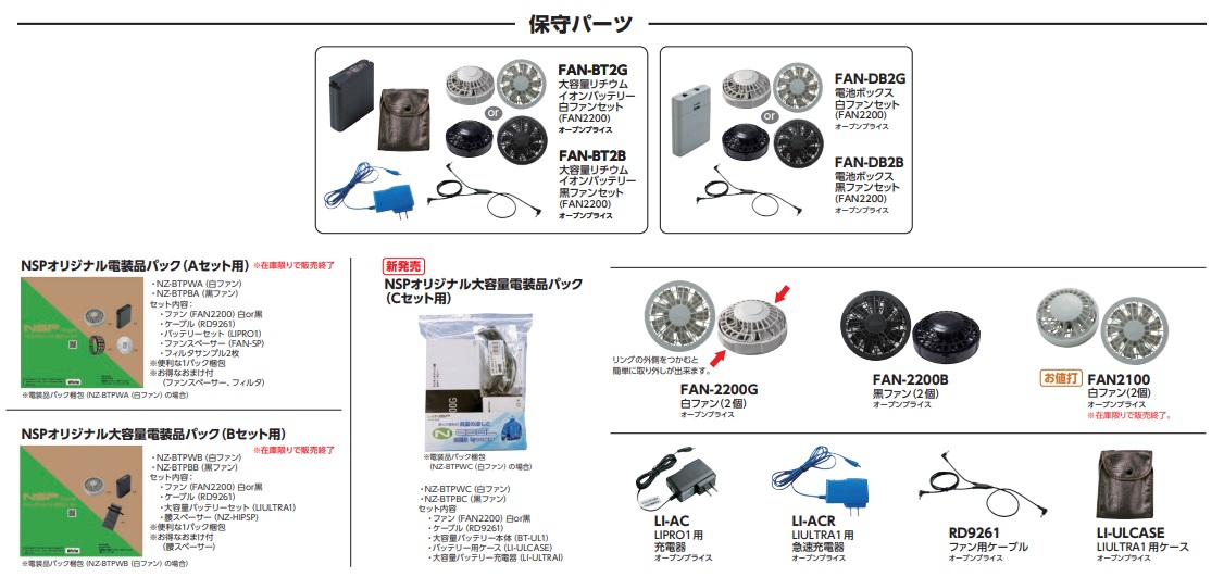 空調服 NZ-BTPBC 空調服用 電装品大容量バッテリー・黒ファンセット