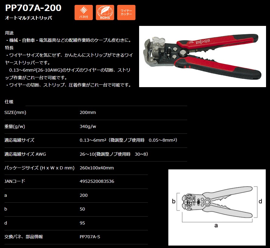 フジ矢 オートマルチストリッパ PP707A-200 ワイヤーの切断