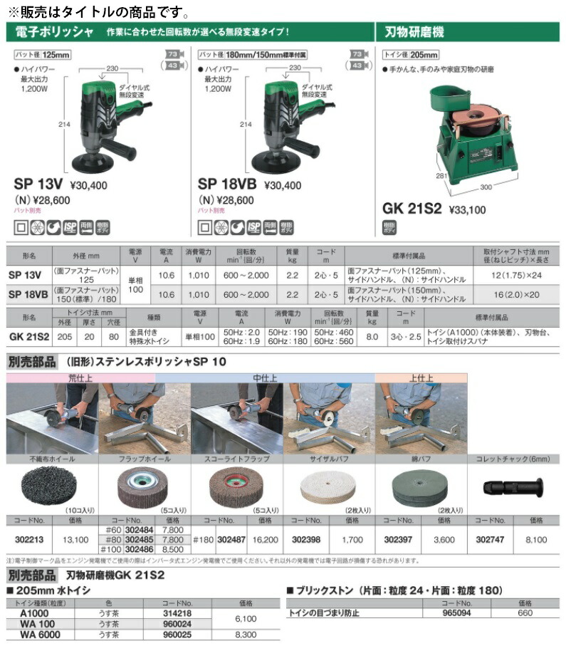 HiKOKI（ハイコーキ） 電子ポリッシャ SP18VB(N) ポリッシャー パット 