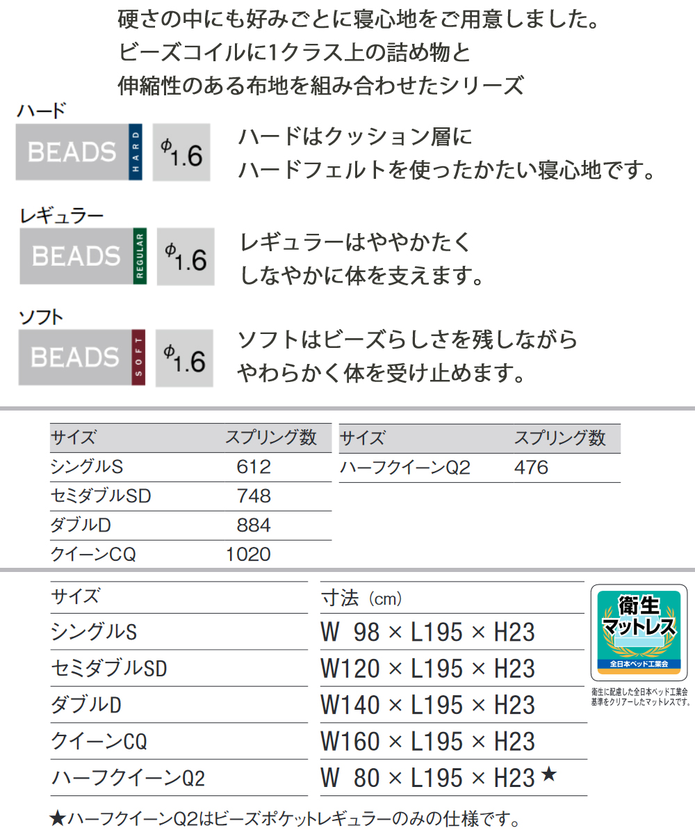 ビーズポケットマットレス マットレス 日本ベッド CQ ハード 11269