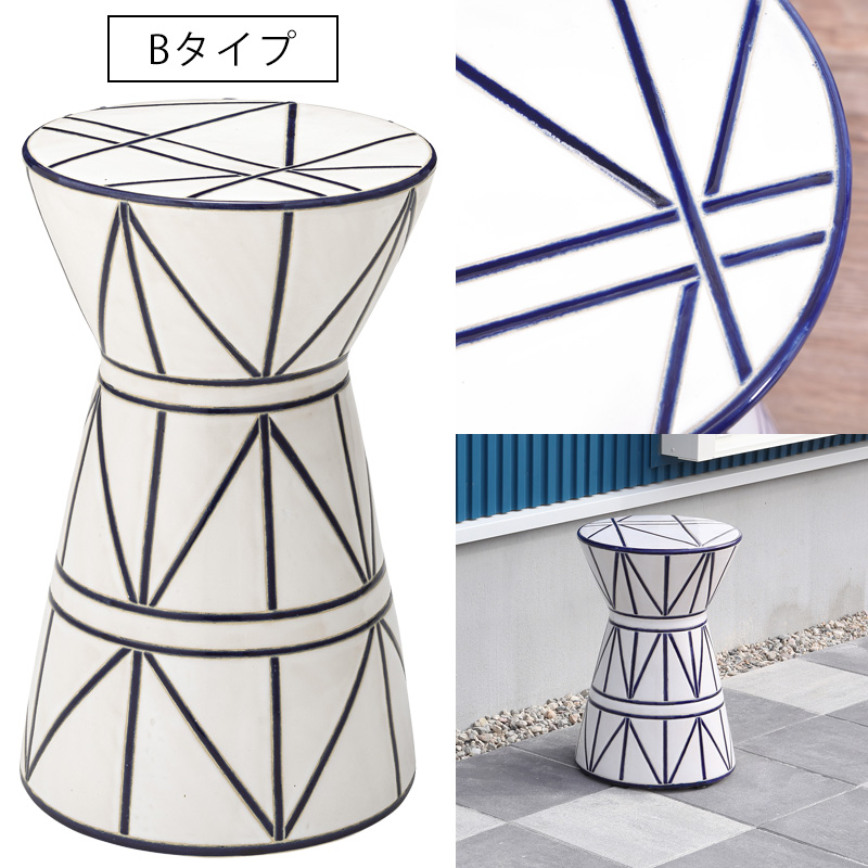 東谷 スツール 陶器 花台 完成品 おしゃれ トライバル柄 モダン イス