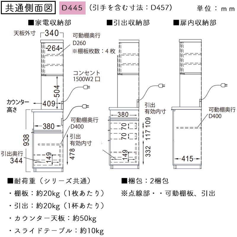 パモウナ 開梱設置付き 食器棚 幅140 奥行45 高さ198 ID キッチン