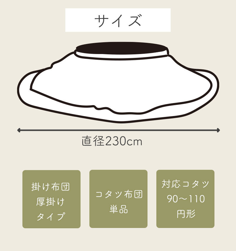 厚掛け こたつ布団 円形 直径230 丸 柄もの コタツ 掛け布団 国産 炬燵