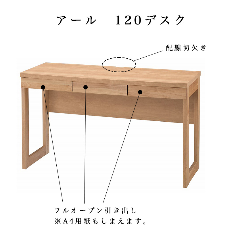 堀田木工所 学習デスク 机 シンプルデザイン 幅120cm 奥行49cm 勉強机