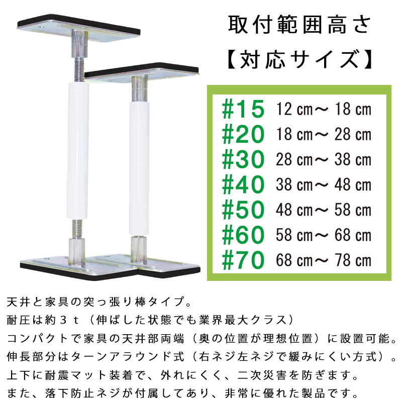 サイコーロック オーバータイプ2本入 つっぱり棒 家具転倒防止 伸縮棒