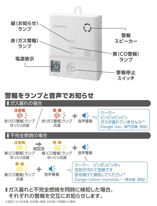 在庫あり】新コスモス MC-325 家庭用ガス警報器 都市ガス用 ガス・CO