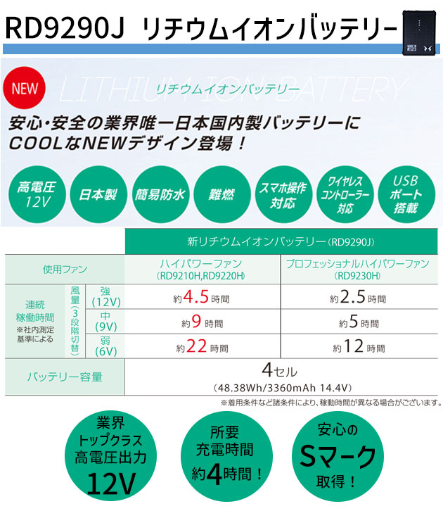 空調風神服 2022 新型 12V バッテリー ファン セット / 空調作業服