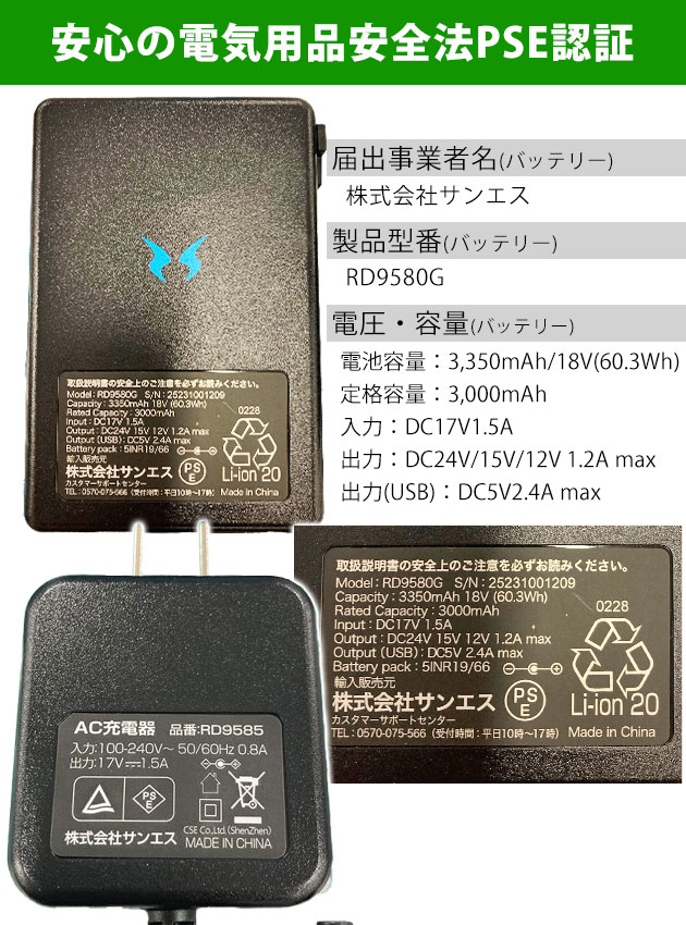空調風神服 24Vバッテリー・ファンセット GL-1 (グローバル
