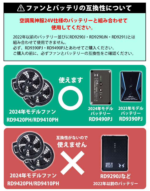 サンエス 空調作業服 作業着 空調風神服 24V仕様フラットファンセット
