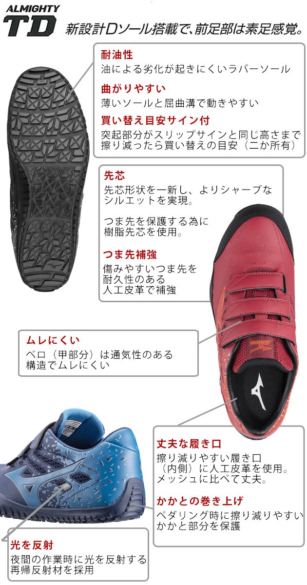 靴 Mizuno ALMIGHTY TD22L オールマイティ TDⅡ11L/22L（作業靴/プロスニーカー