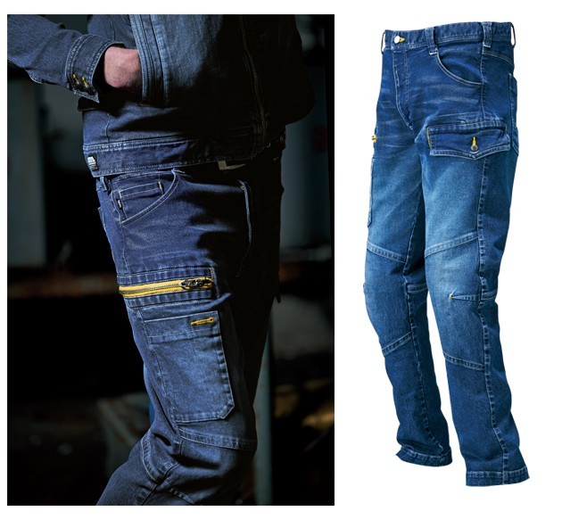 寅壱 作業着 作業服 春夏秋冬兼用 デニム カーゴパンツ 作業ズボン