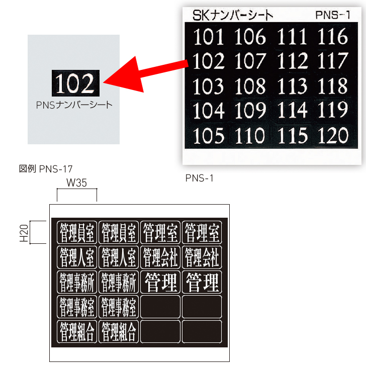神栄ホームクリエイト PNS型 純正 数字 ルームナンバー シールタイプ メール便発送 関連画像2