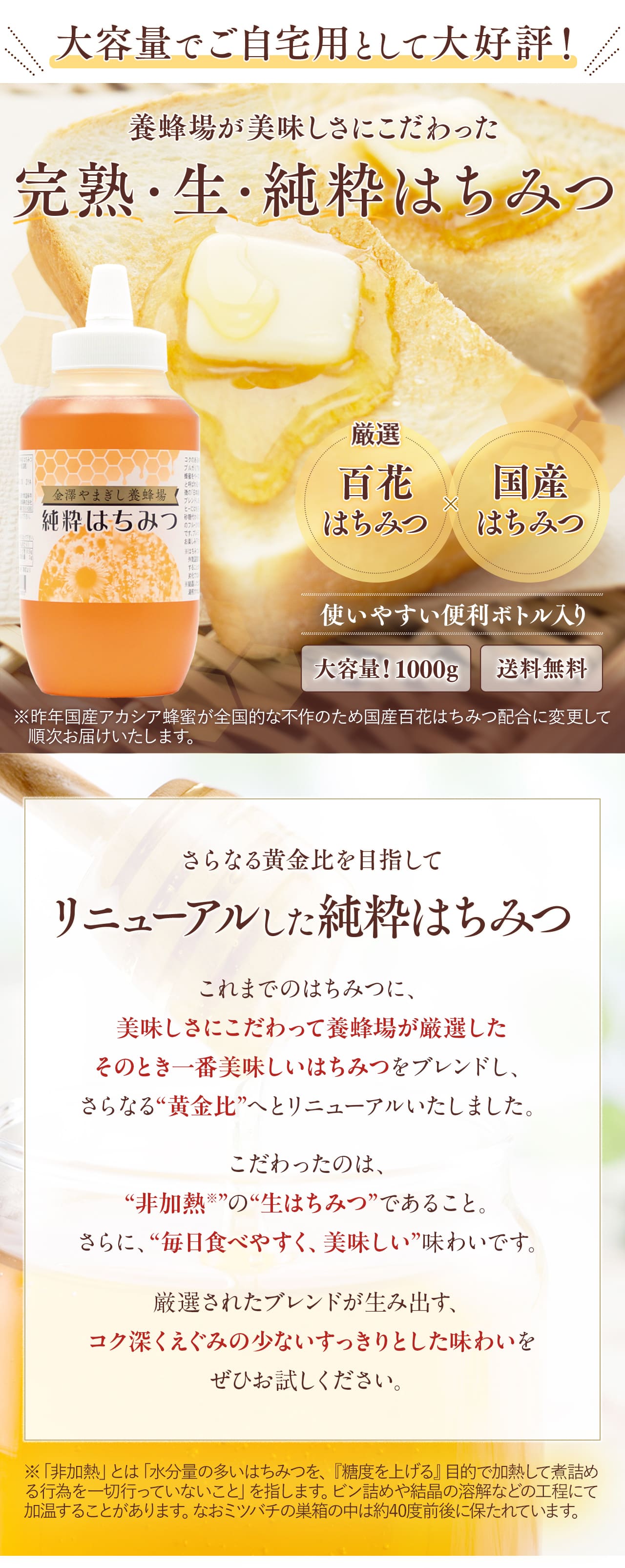国産 はちみつ 入り 非加熱 「養蜂場が美味しさにこだわった 純粋