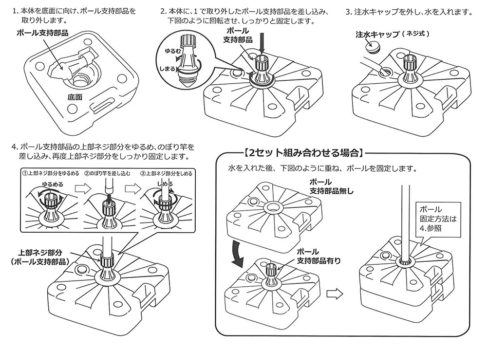 のぼり旗 ポール 注水式 立て台 大型 スタンド 21.5kg 44cm角 のぼり