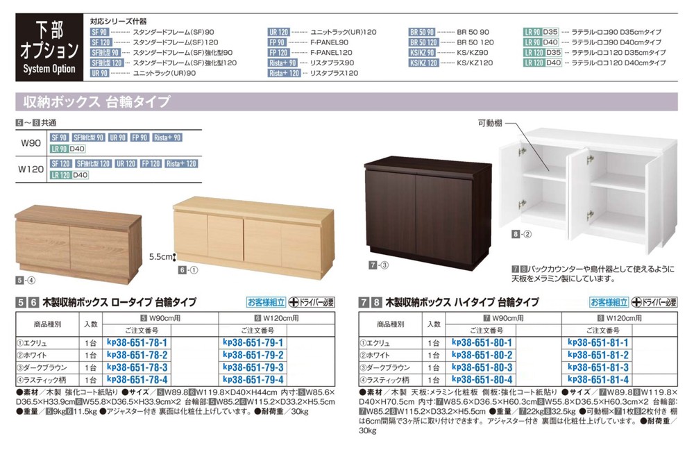 システム什器 下部オプション】木製収納ボックス ハイタイプ 台輪