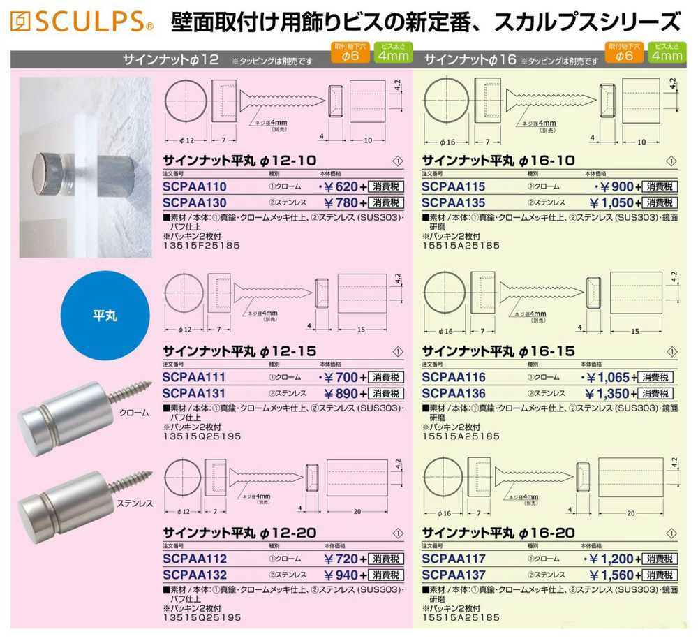 サイン インフォメーション サインパネル用ナット ビス スカルプスシリーズ