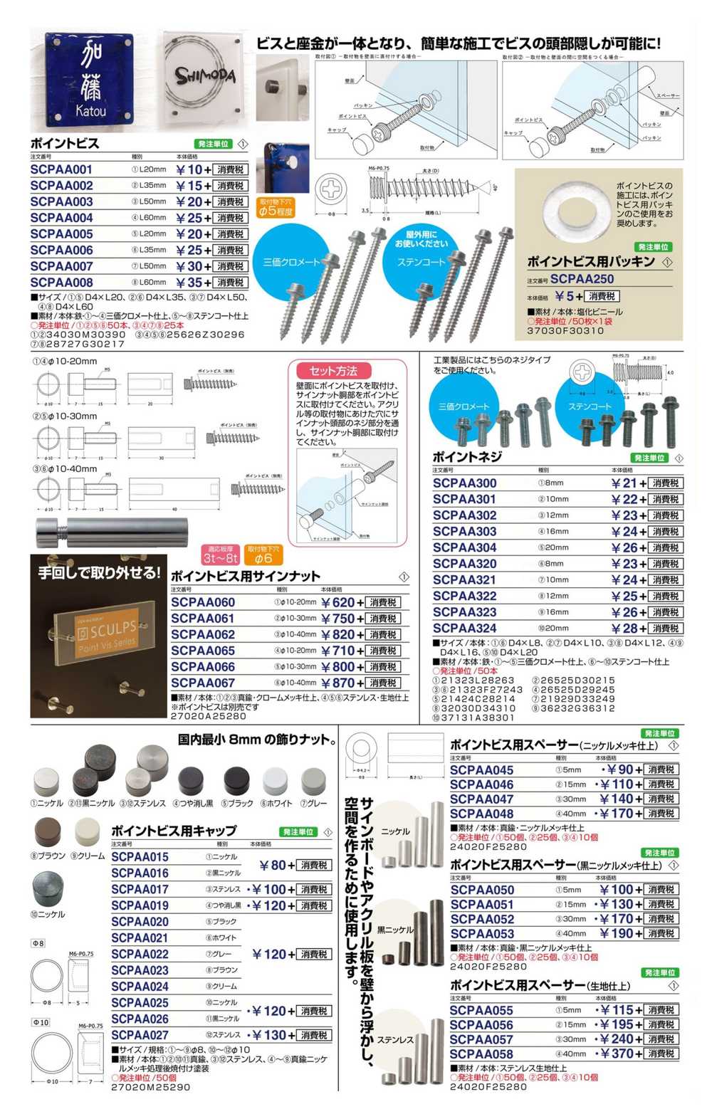 サイン インフォメーション サインパネル用ナット ビス スカルプスシリーズ