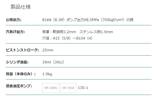 マクセルイズミ(泉精器製作所)油圧式パンチャ SH-10-1(A マクセルイズミ(泉精器製作所)油圧式パンチャ SH-10-1(A