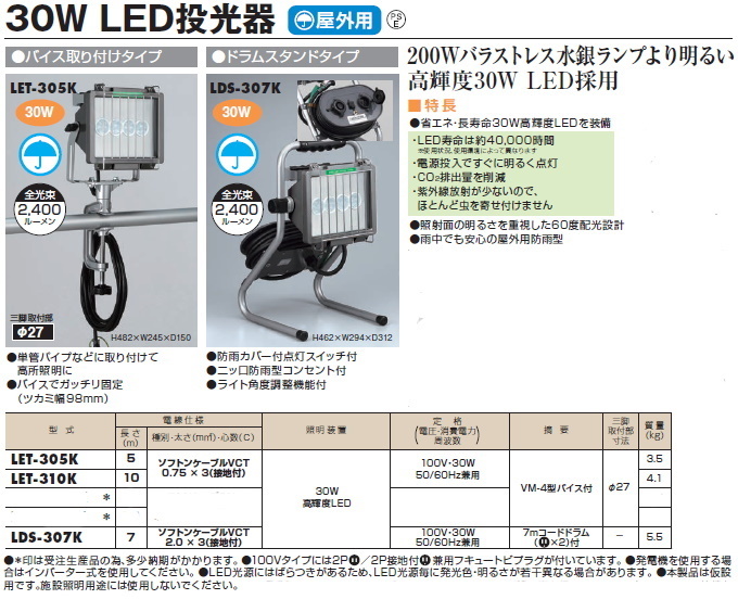 年中無休】 ハタヤ 30W LED投光器 LET-305K 屋外用 kuwanomi.com