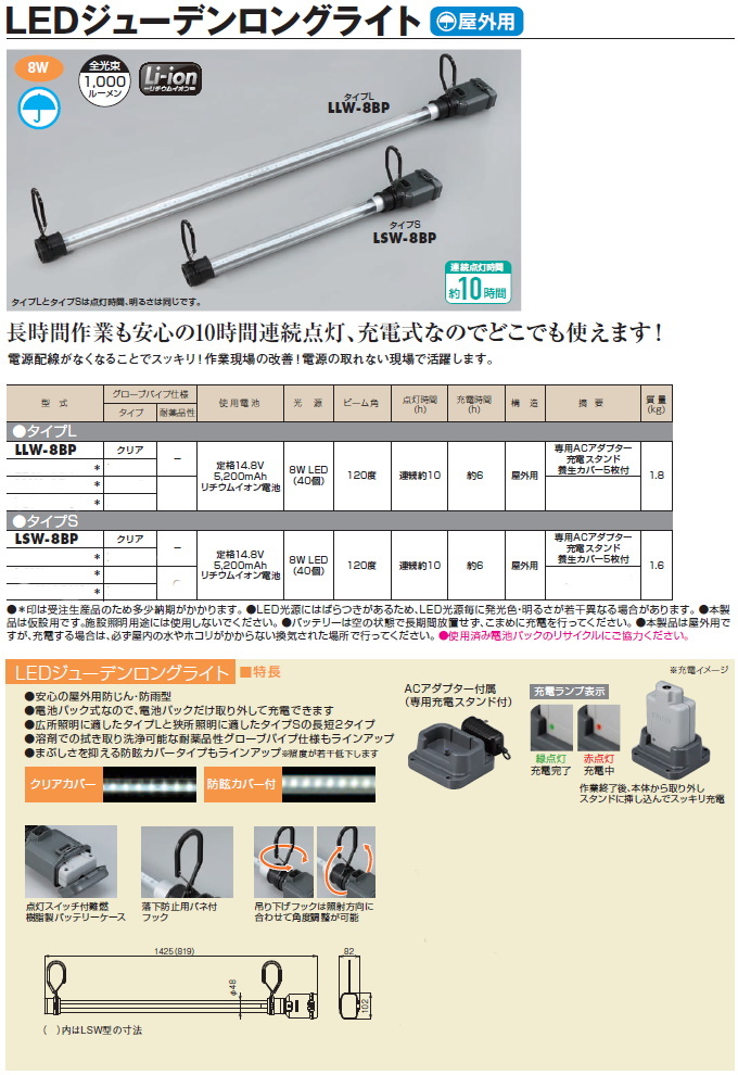 ハタヤリミテッド LEDジューデンロングライト 屋外用 LSW-8BP かんだ！