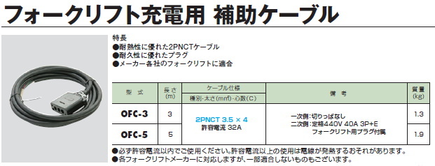 夜空 ハタヤ:フォークリフト充電用補助ケーブル OFC-3 - 通販 - www