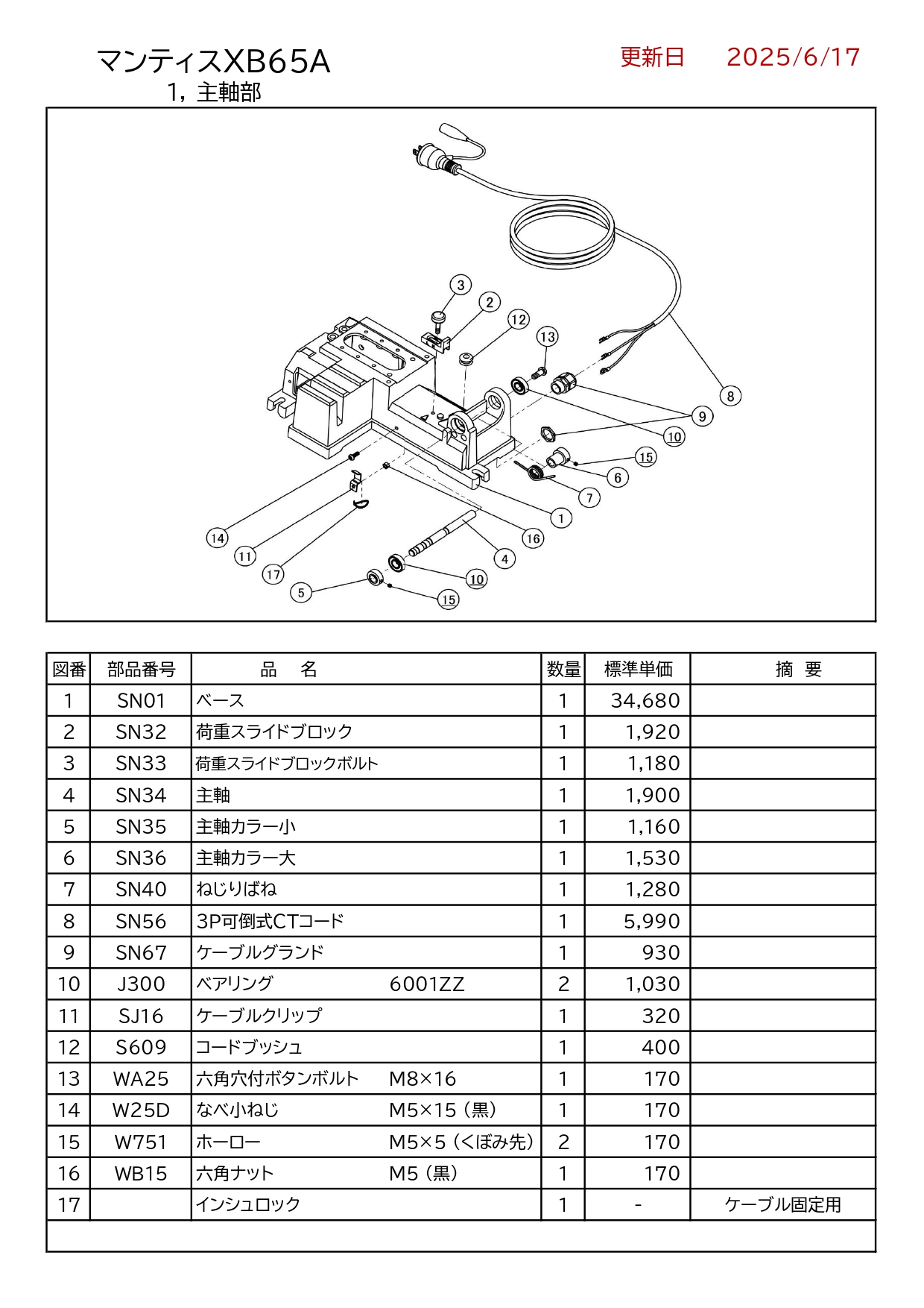 REX マンティスXB65A用部品 主軸部 図番6 SN36 主軸カラー小の説明