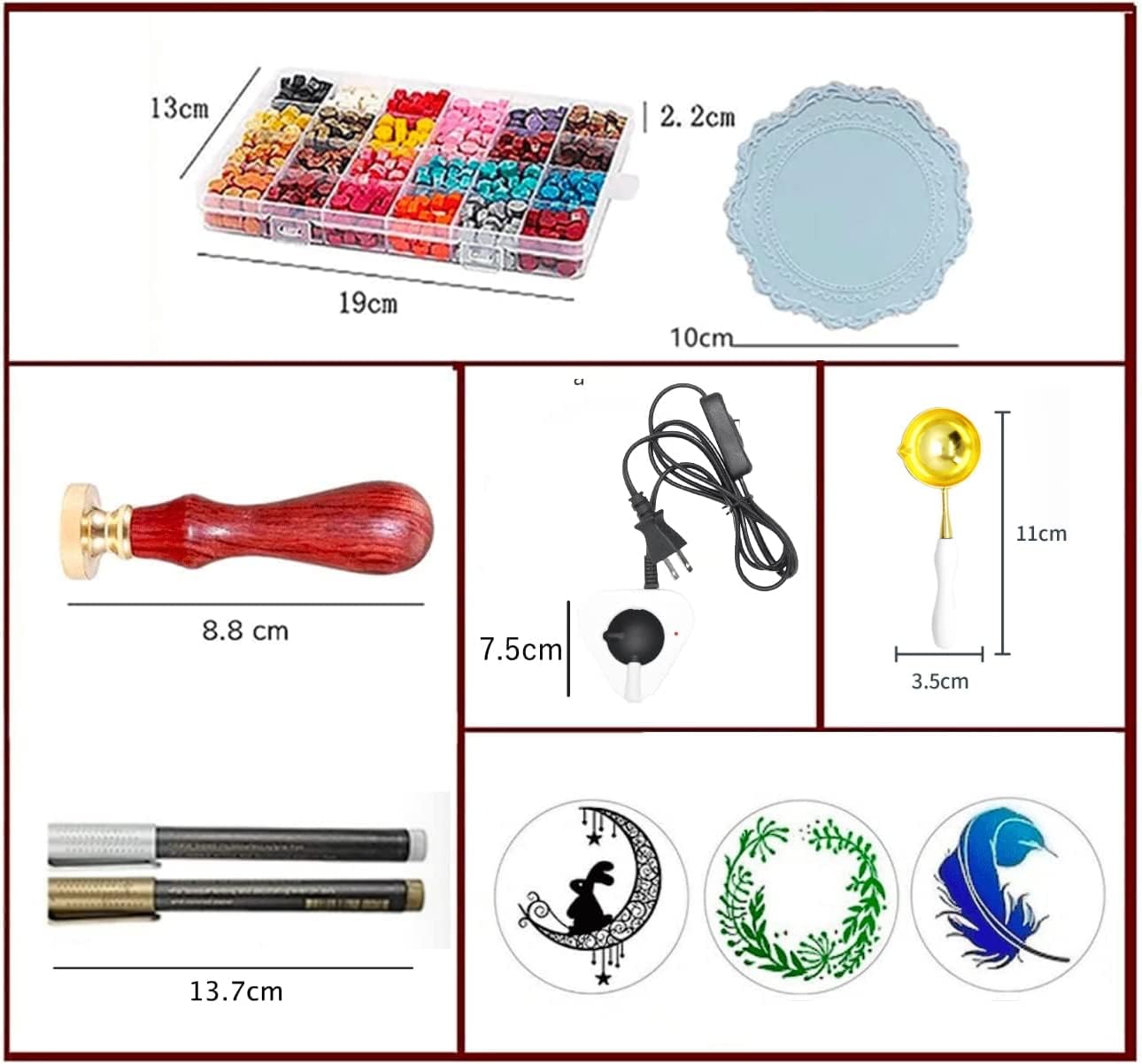 シーリングワックス セット Kandar シーリングスタンプ 電気炉 火炉 セット 印面3種類 炉 ペン スプーン シール セット 24色 ワックスビーズ 大量 透明 初心者｜kandar｜03