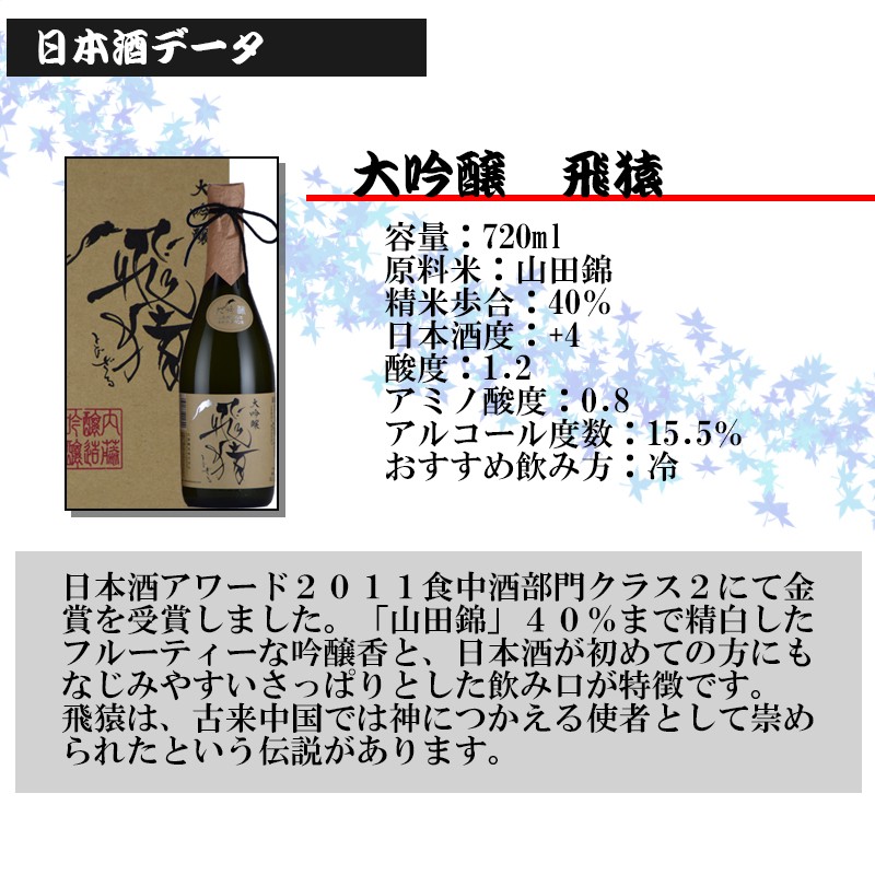 飛猿 大吟醸 720ml 愛知 山田錦 日本酒 : 10000172 : 神田商店 - 通販 - Yahoo!ショッピング