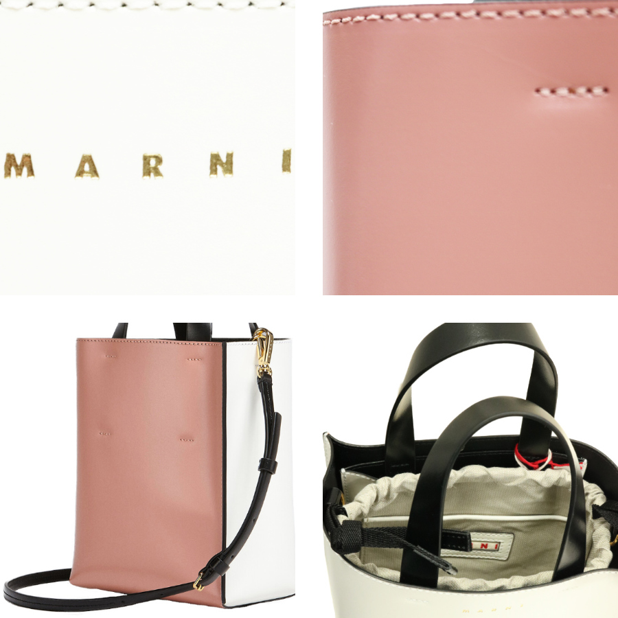 【2023年春夏】マルニ バッグ MARNI MUSEOミニ トートバッグ ホワイト ピンク ブラック 国内正規品