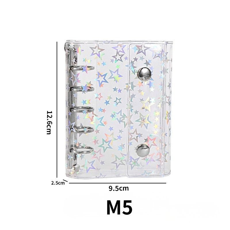 メモ帳　シール大量ぼっくすA　８０サイズ シール帳 M5サイズ クリアバインダー ダブルボタン仕様 星柄ホログラム