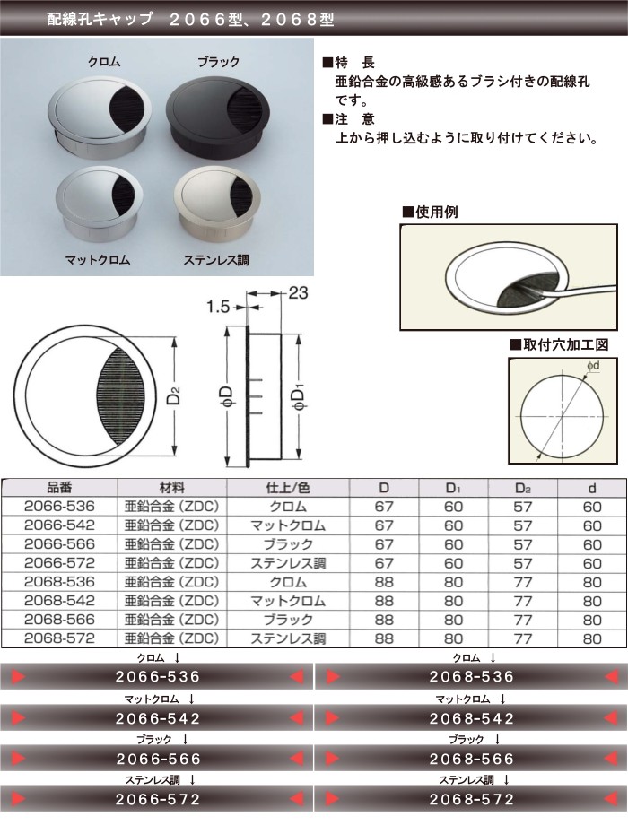 配線孔キャップ LAMP スガツネ 2066-572 ステンレス調「スガツネ製品