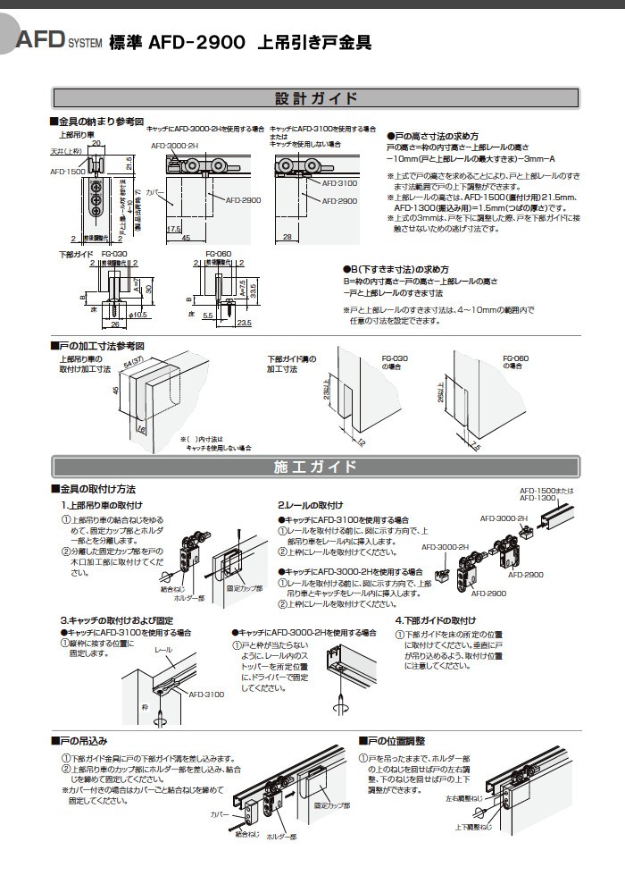 スタンダード 引戸レール金物 セット アトムリビンテック 上下前後調整
