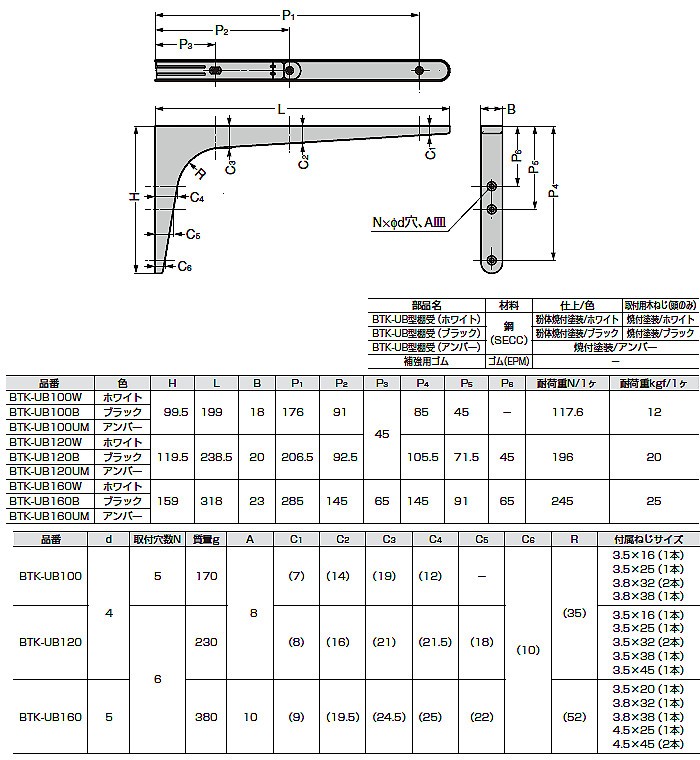鋼製棚受 コンパクトタイプ LAMP BTK-UB100W ホワイト L199×H99.5 :btk-ub100w:カネマサかなものe-shop -  通販 - 