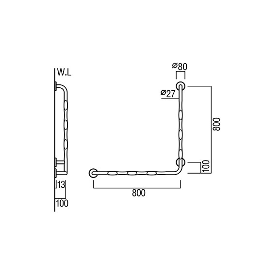 ユニオン 手すり (HBシリーズ) ステンレス ユニフォートモアホワイト サイズ：800×100×800 右用 HB-2912-01-R_2