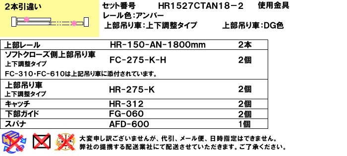 ソフトクローズ 直付け式 引戸レールセット アトム 上下調整式上部吊車