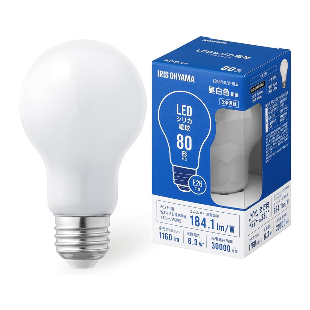 アイリスオーヤマ LEDシリカ電球 E26 全方向 80形相当 電球色 LDA6L-G