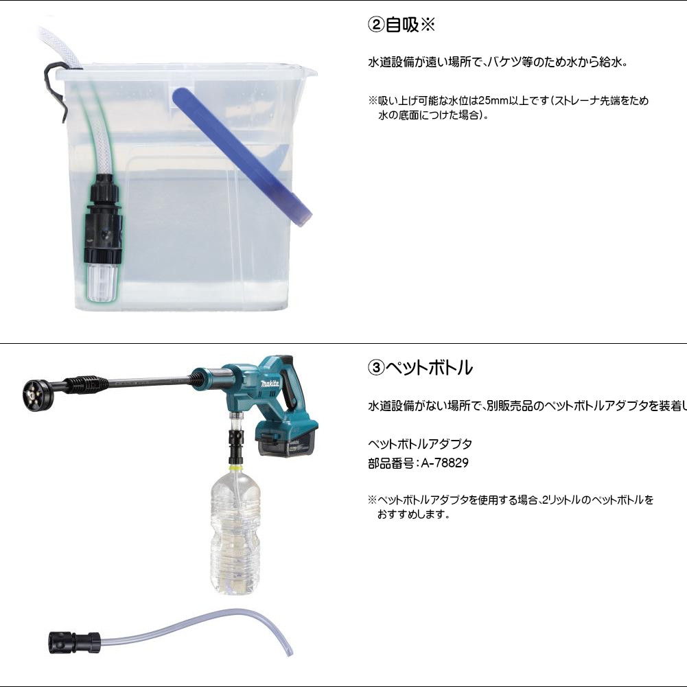 マキタ Makita 充電式洗浄機 18V 2.4/2Mpa(常用:水道/自吸) 自吸機能付
