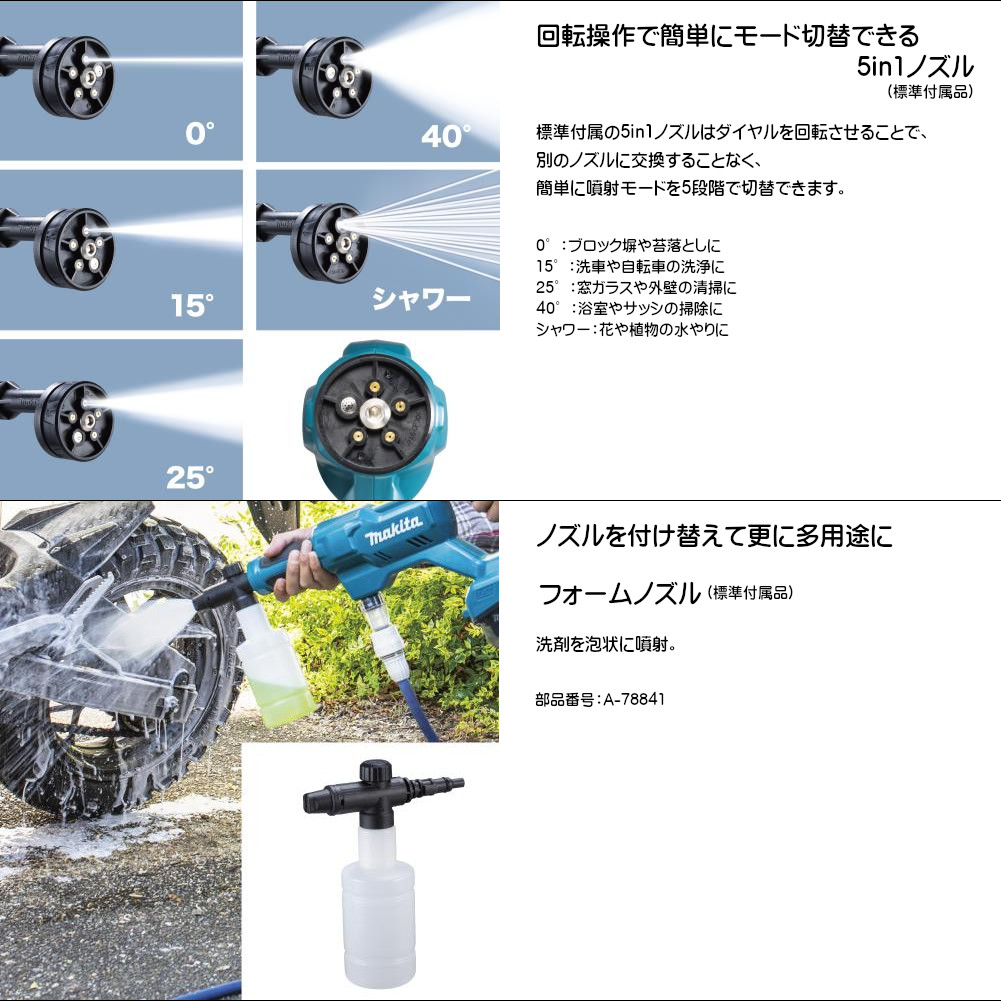マキタ Makita 充電式洗浄機 18V 2.4/2Mpa(常用:水道/自吸) 自吸機能付
