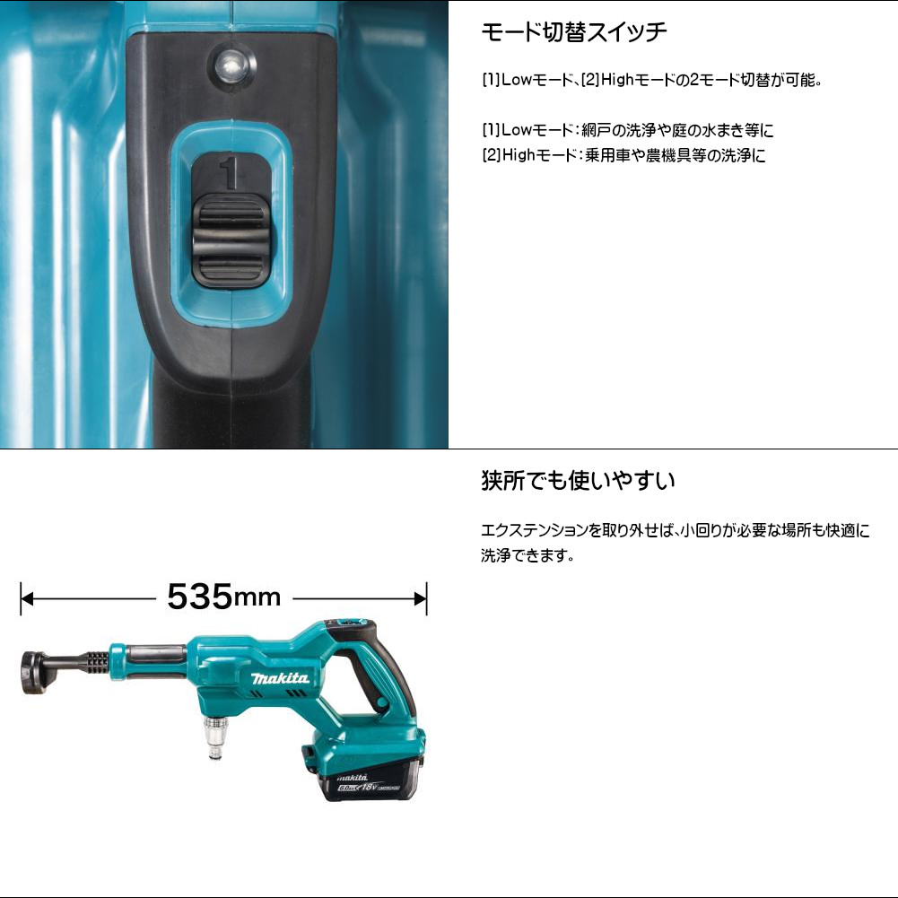 マキタ Makita 充電式洗浄機 18V 2.4/2Mpa(常用:水道/自吸) 自吸機能付