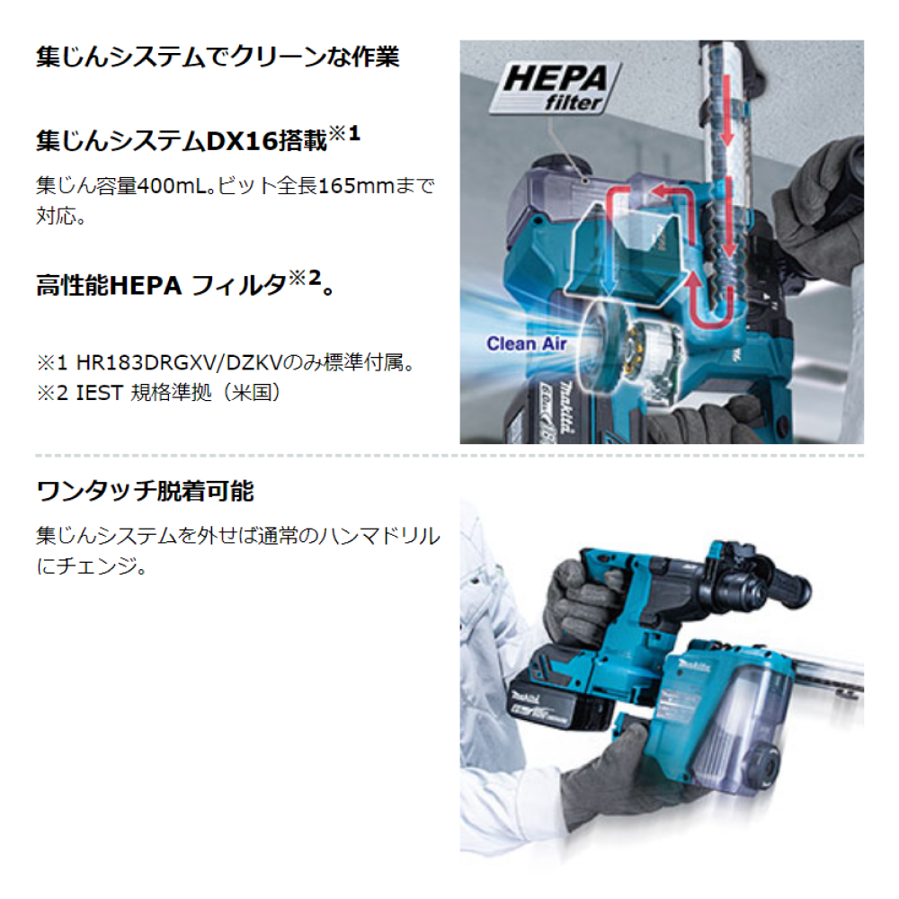 マキタ Makita 18mm充電式ハンマドリル 18V HR183DZK 本体のみ (ケース付) 集じんシステム別売り｜kanemasa-k｜07