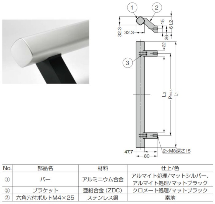 マシナリーハンドル SBH型 スガツネ LAMP SBH-800BL 裏止めハンドル