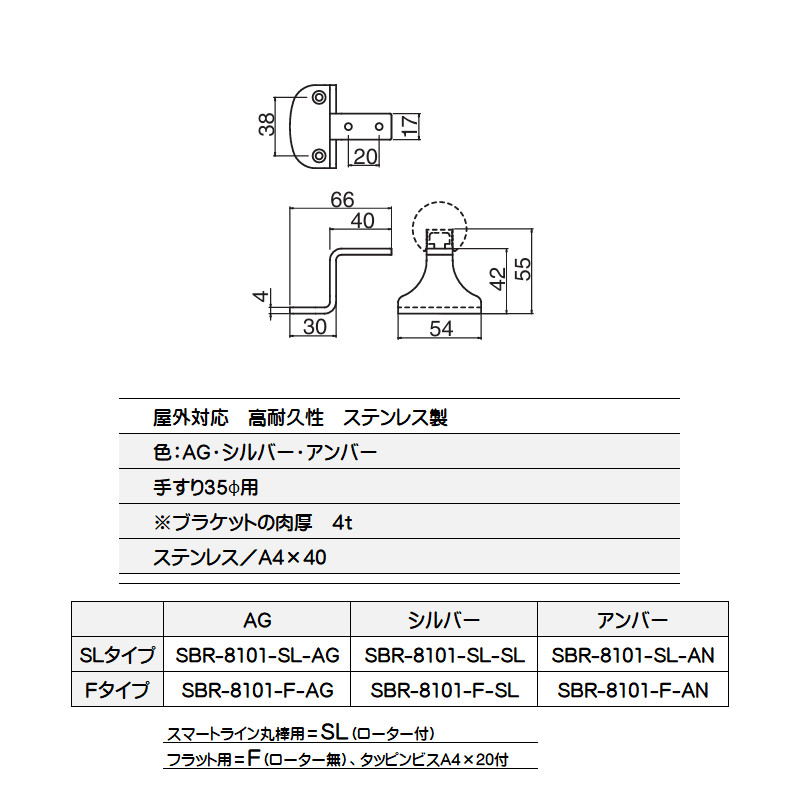 シロクマ スマートラインシステム R形スマートブラケット直受 (ステンレス/A4×40) SBR-8101 SL スマートライン用 ローター付 ...