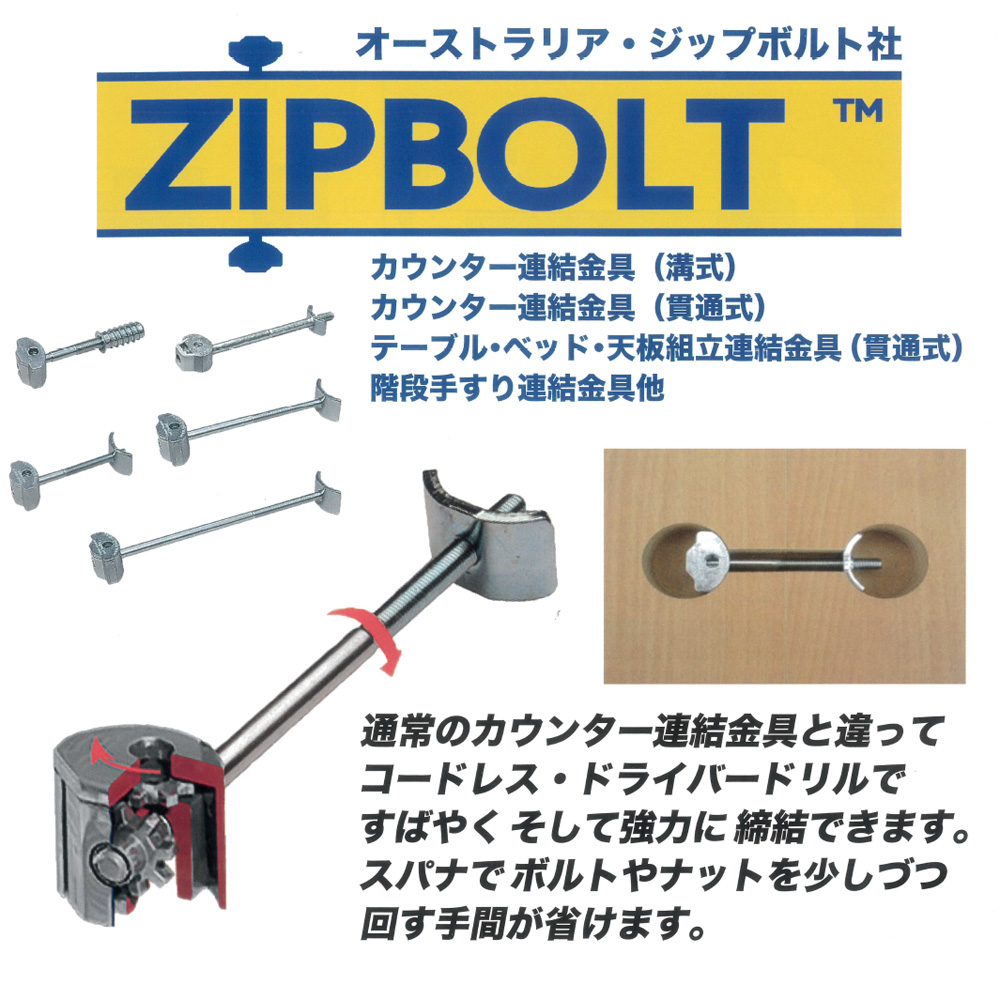 カウンター連結金具 (溝式) オーストラリア・ジップボルト社 ZIPBOLT