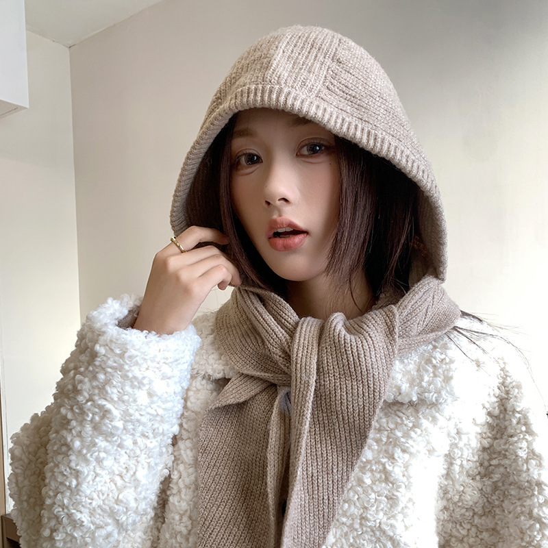 【新品　未使用】フーティー　マフラー　ニット帽　黒　モコモコ マフラー付き裏起毛ニット帽 マフラー帽子一体化 男女兼用 メンズ