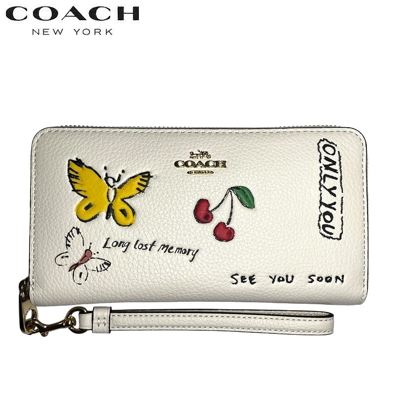 〔COACH 美品 レザー シンプル長財布 ホワイト/レッド〕 COACH コーチ 財布 レディース 長財布 新作 アウトレット 残り