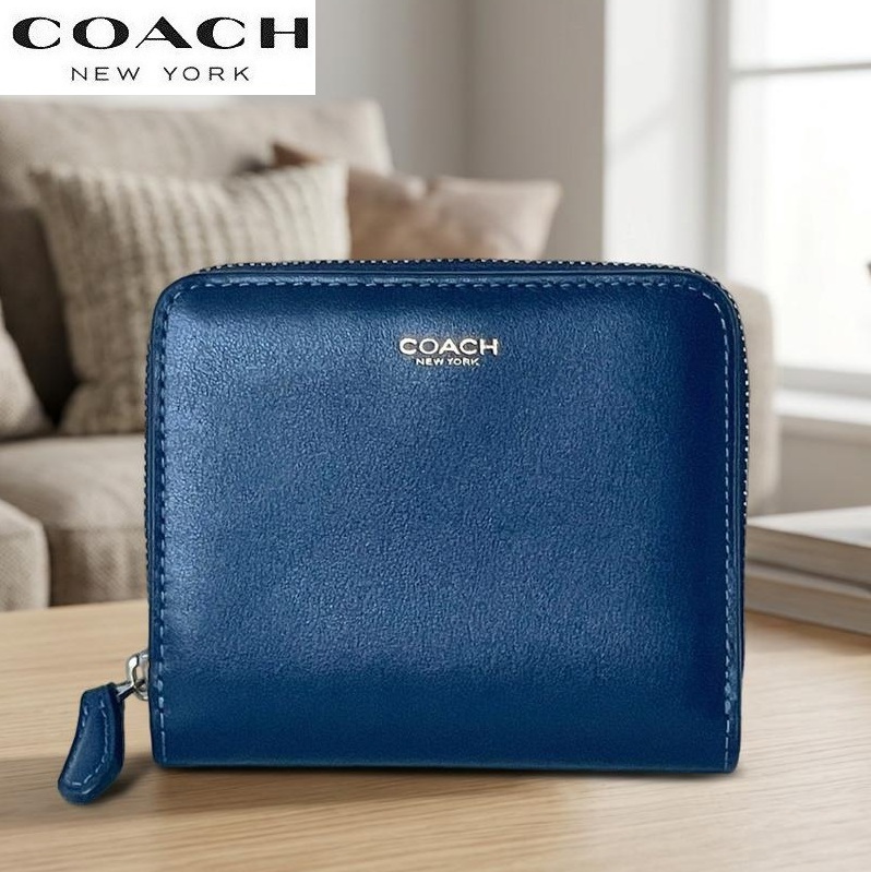 未使用☆COACHコーチ 折り財布 コンパクトミニ ネイビー シグネチャー COACH（コーチ） 二つ折り財布 2026新作 ミニ財布 レディース メンズ
